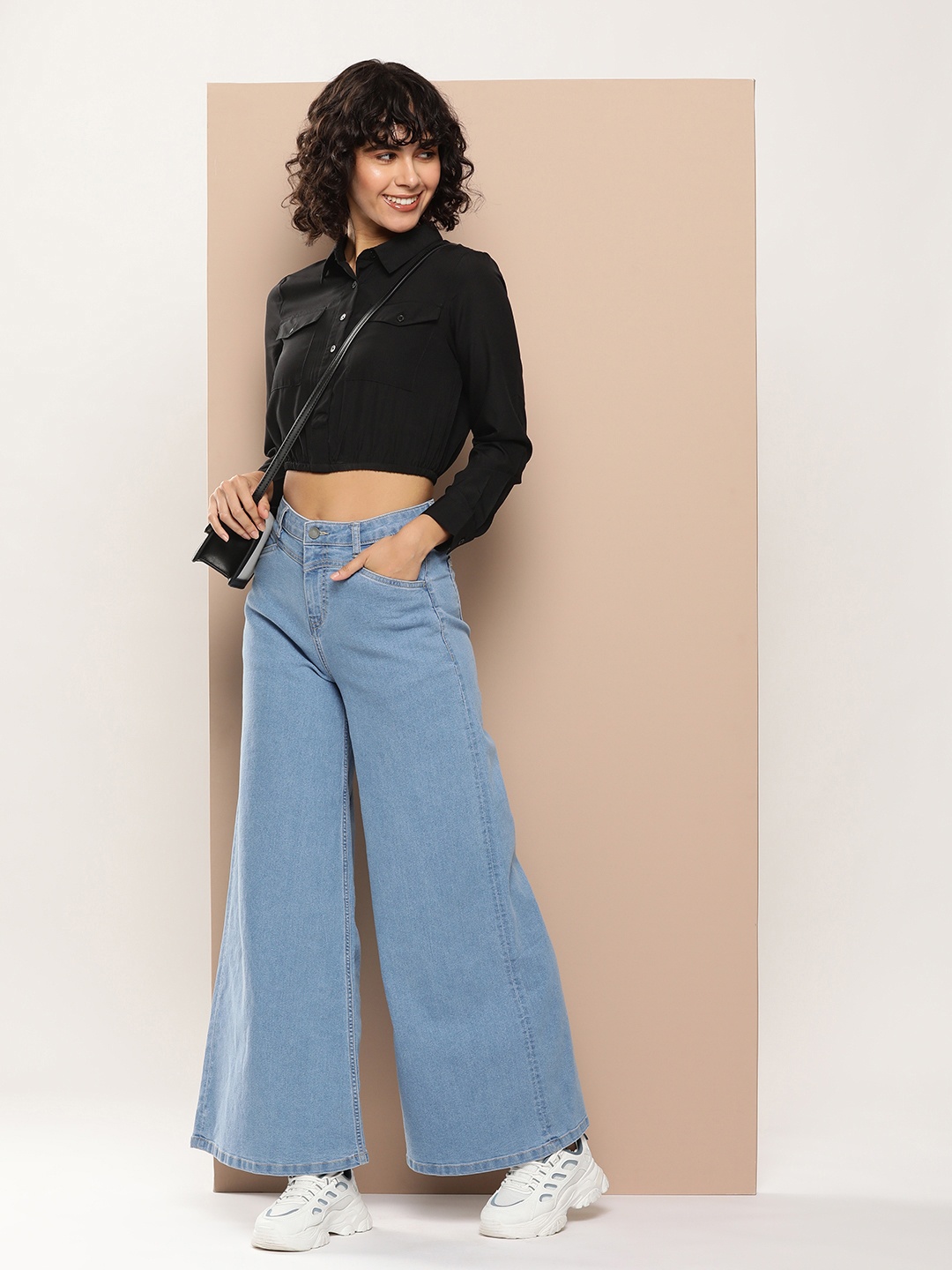 

encore by INVICTUS Solid Crop Casual Shirt, Black