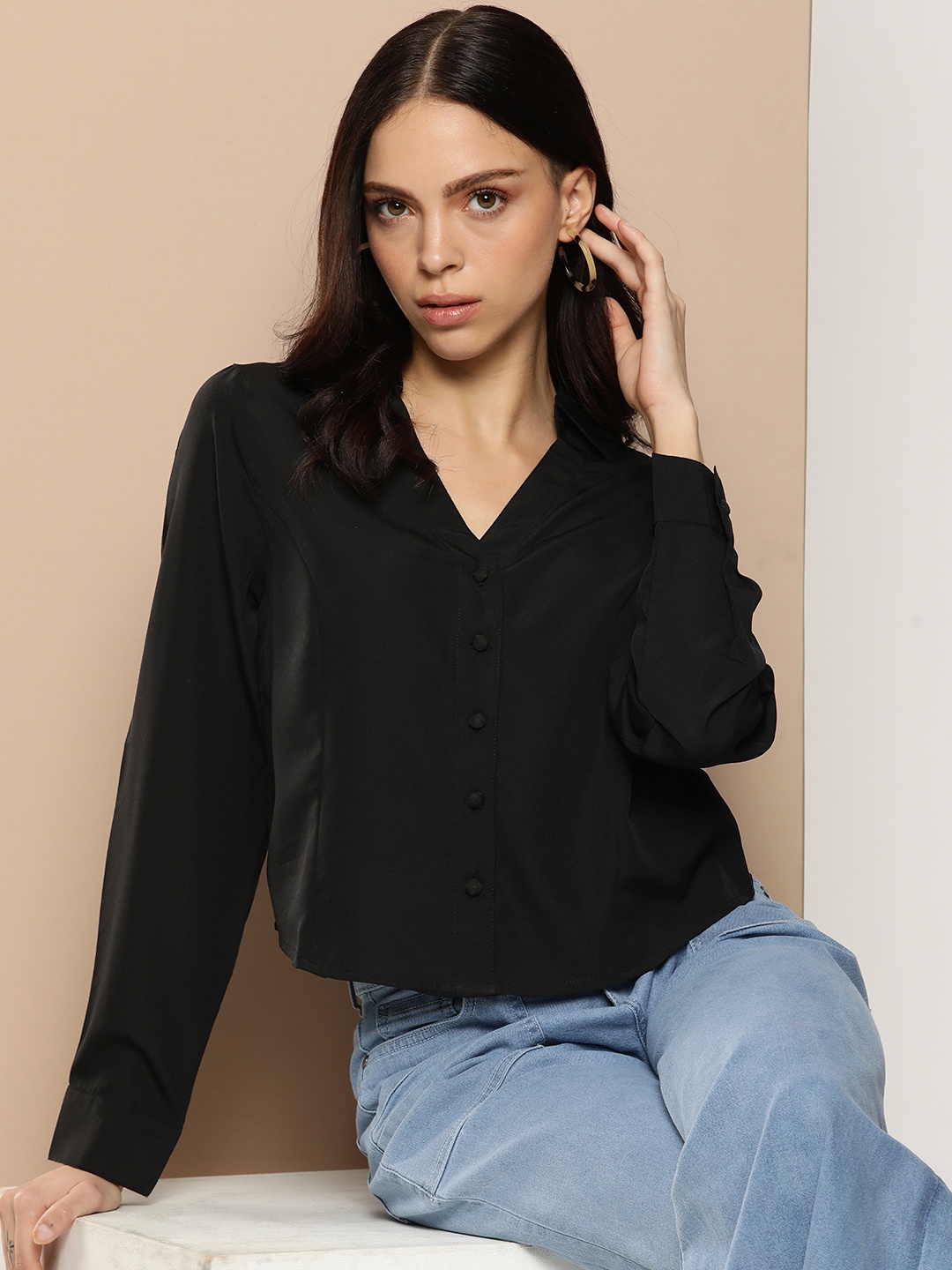 

encore by INVICTUS Solid Long Sleeves Casual Shirt, Black