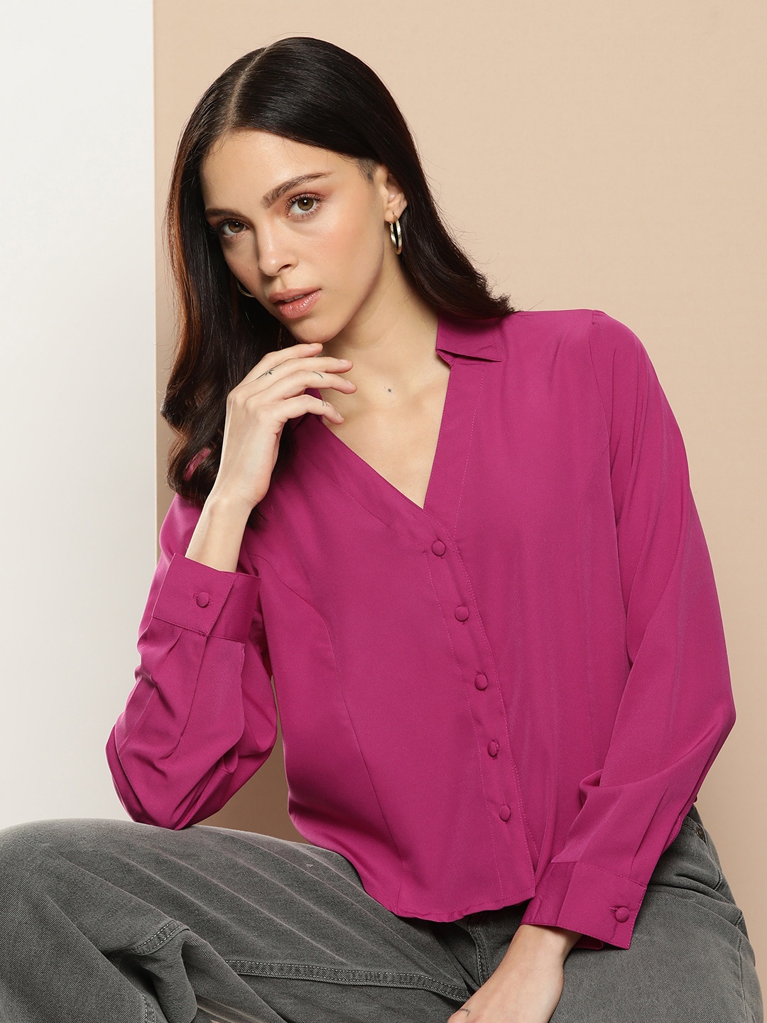 

encore by INVICTUS Solid Long Sleeves Casual Shirt, Pink