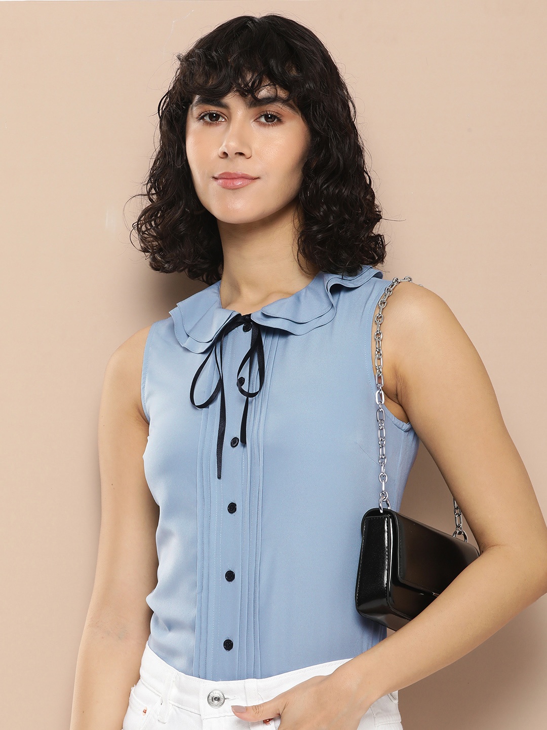 

encore by INVICTUS Peter Pan Collar Shirt Style Top, Blue