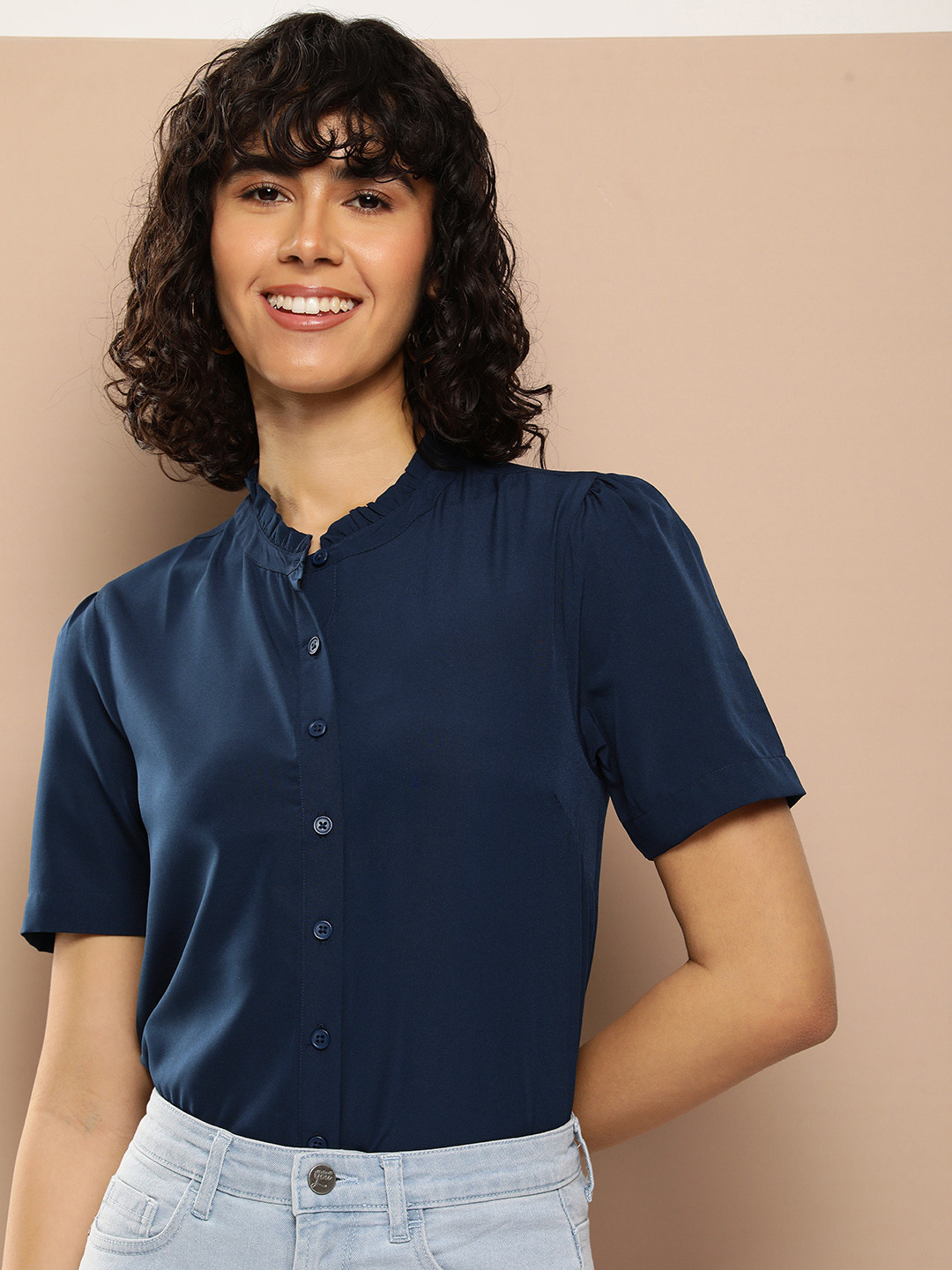 

encore by INVICTUS Solid Regular Fit Casual Shirt, Navy blue