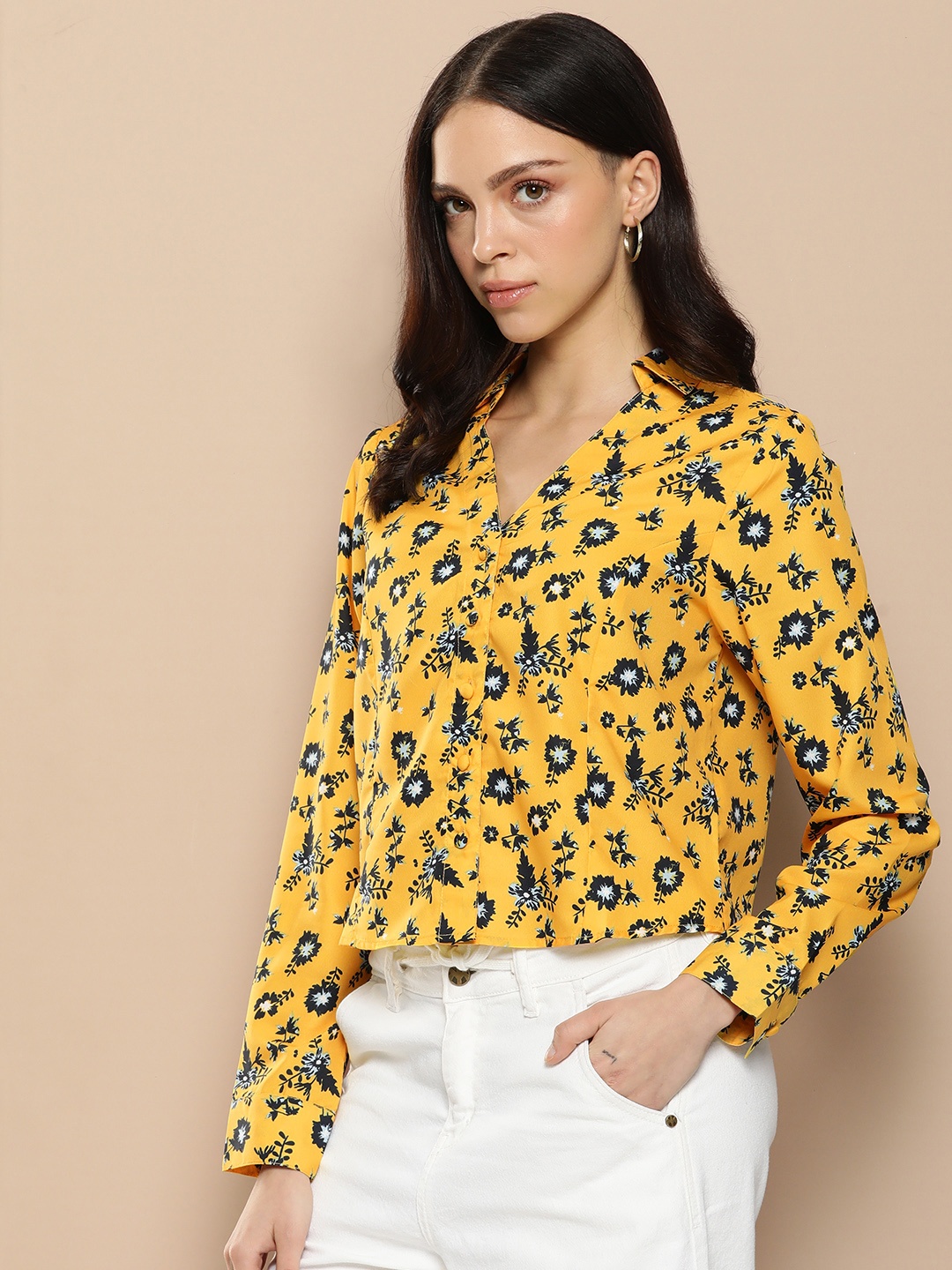 

encore by INVICTUS Floral Printed Casual Shirt, Yellow