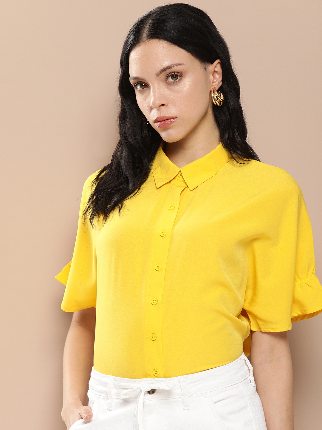 

encore by INVICTUS Solid Extended Sleeves Casual Shirt, Yellow