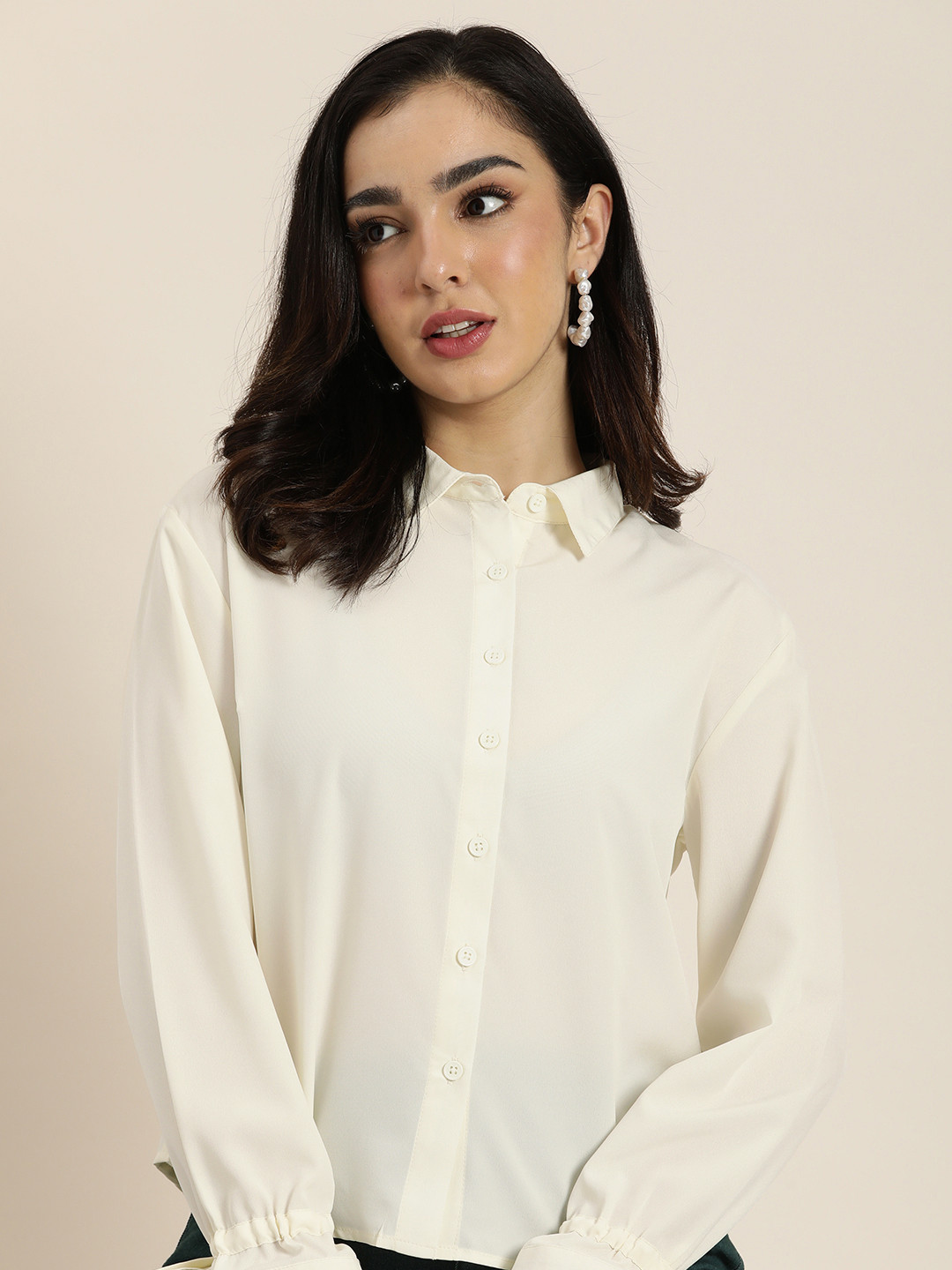 

encore by INVICTUS Solid Long Sleeves Spread Collar Casual Shirt, Off white