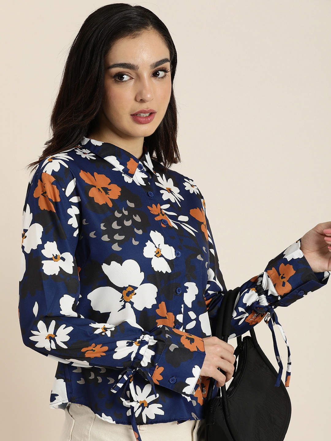

encore by INVICTUS Floral Printed Long Sleeves Casual Shirt, Navy blue