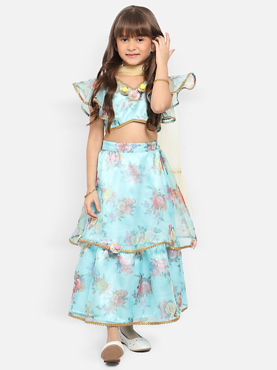 

Nauti Nati Girls Floral Printed Ready to Wear Lehenga Choli With Dupatta, Blue