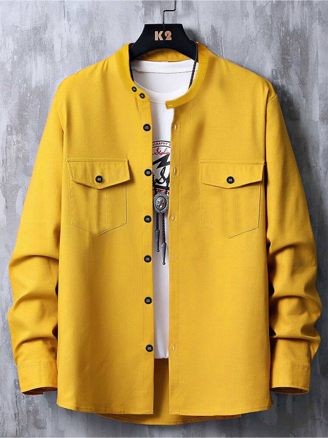 

Try This Mandarin Collar Classic Cotton Casual Shirt, Yellow