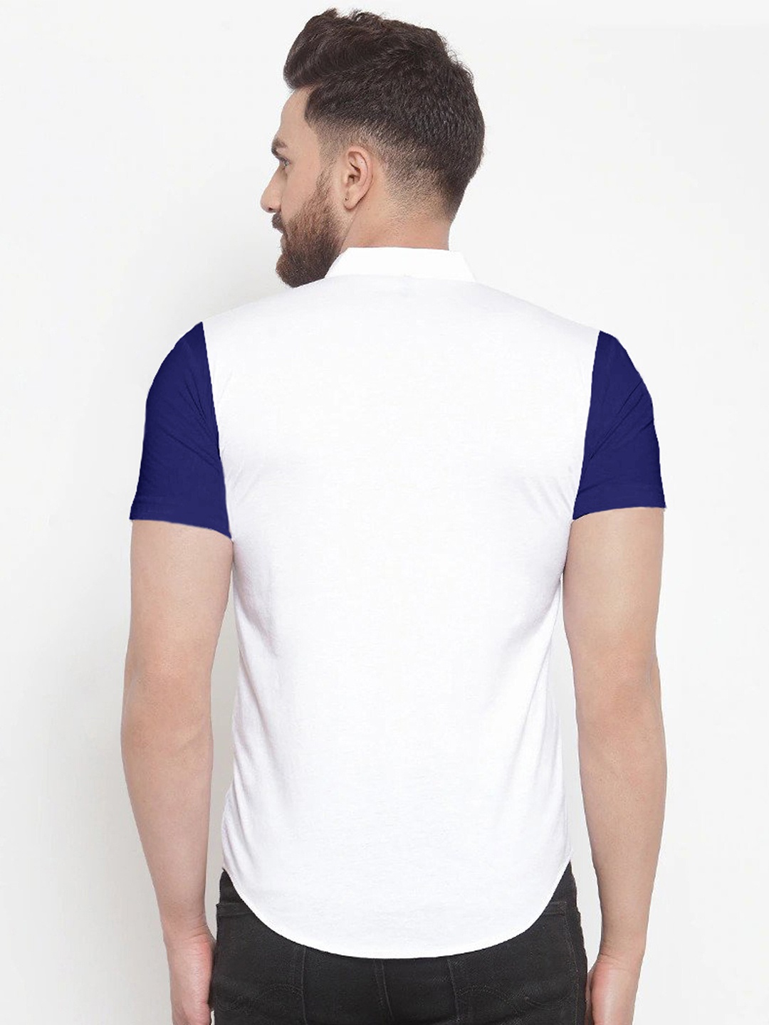 

Try This Classic Colourblocked Band Collar Cotton Casual Shirt, Blue