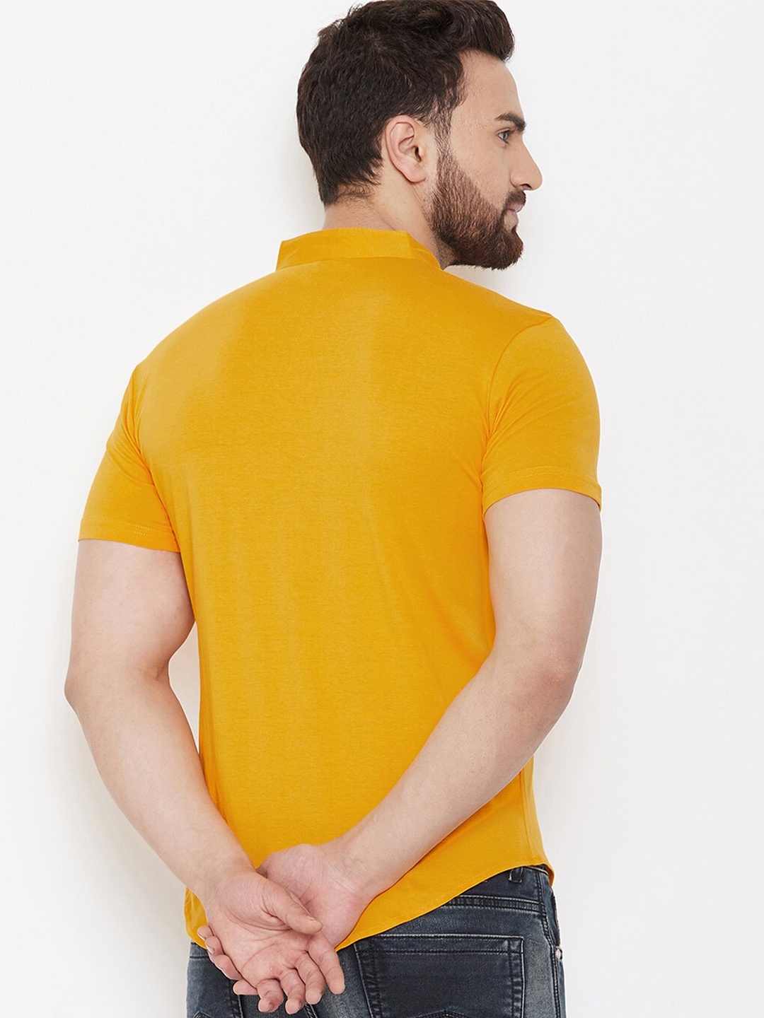 

Try This Classic Band Collar Cotton Casual Shirt, Mustard