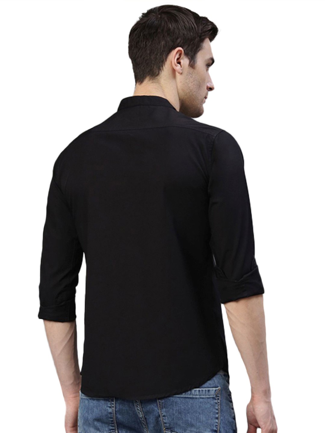 

Try This Classic Colourblocked Band Collar Cotton Casual Shirt, Black