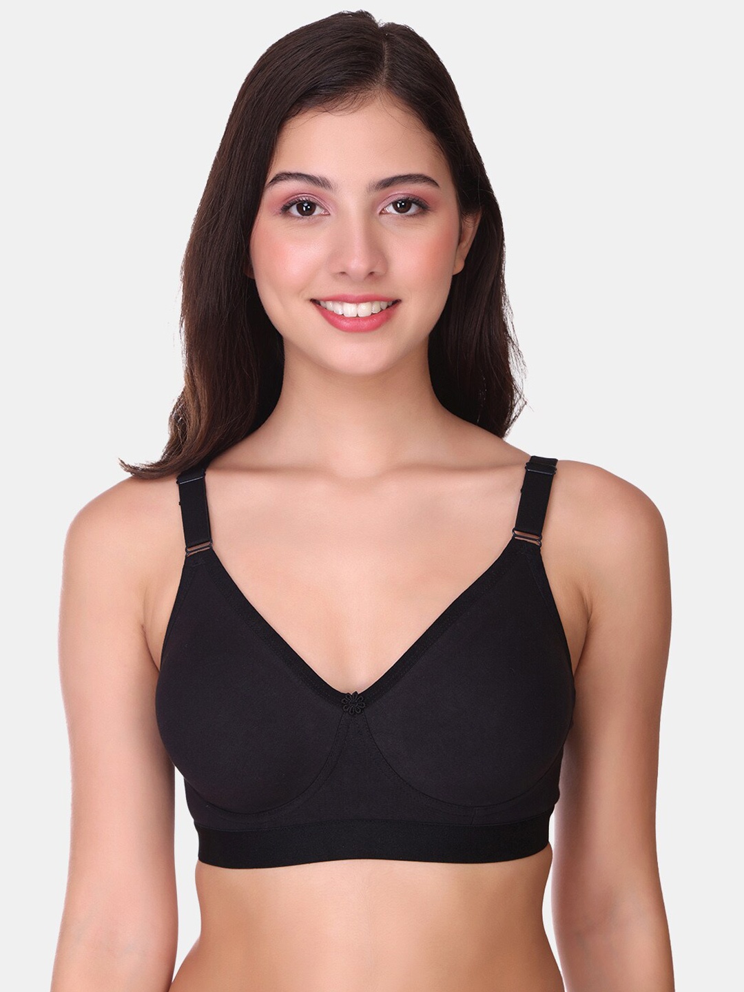 

POOJA RAGENEE Double Layer Full Coverage Non-Padded All Day Comfort Cotton Bra, Black