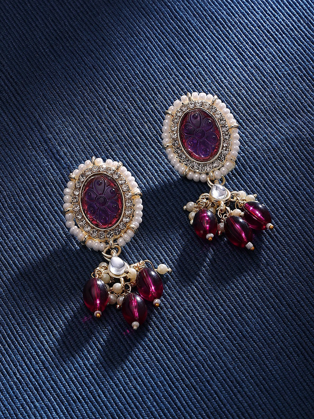 

Zaveri Pearls Gold-Plated Artificial Stones And Beads Studded Contemporary Drop Earrings