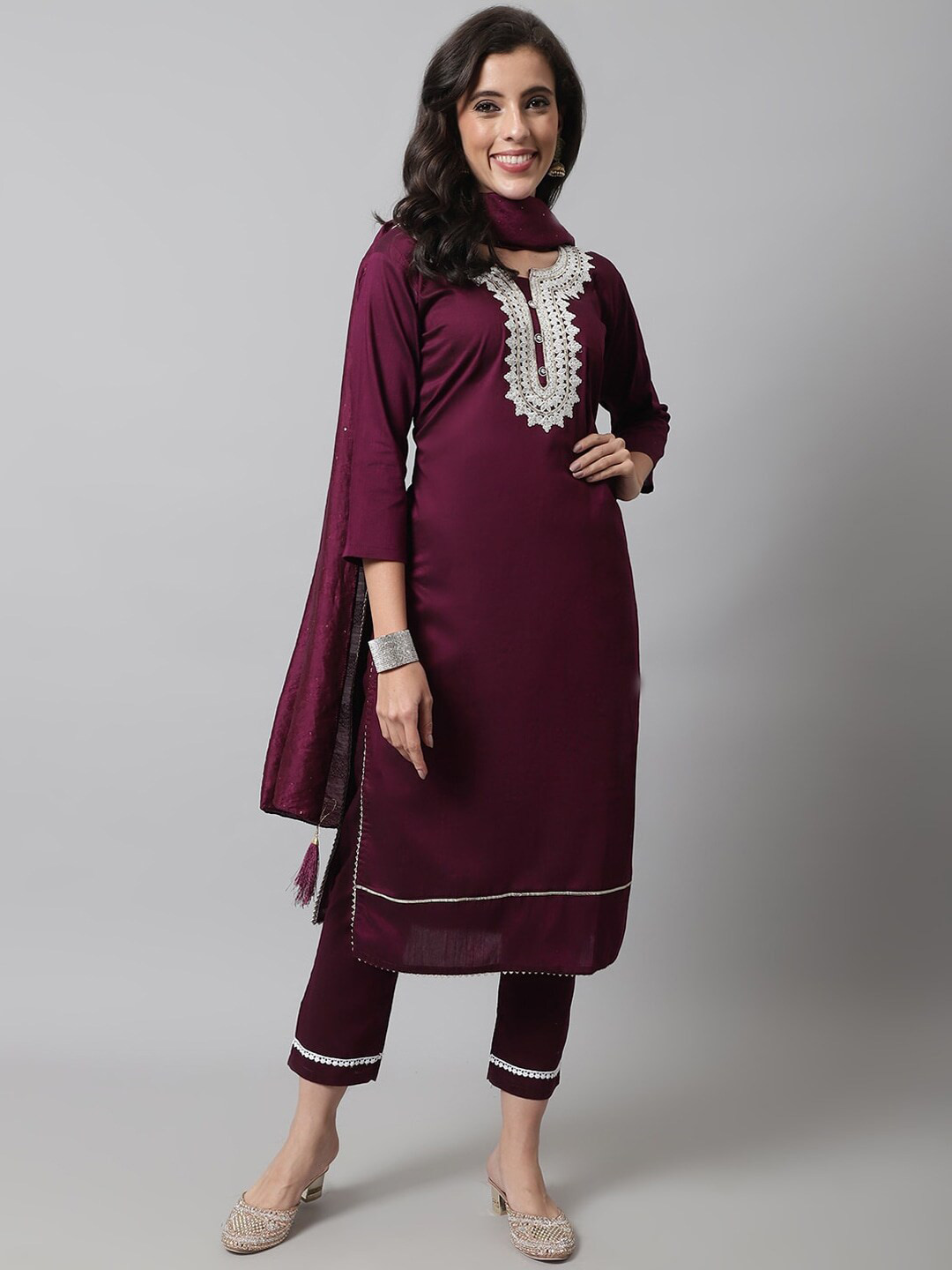 

KALINI Ethnic Motifs Embroidered Sequined Kurta with Trousers & Dupatta, Purple