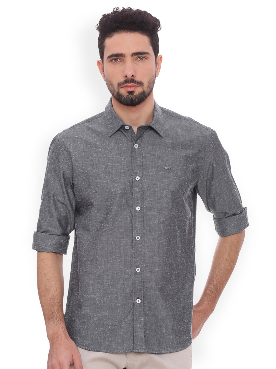

Basics Men Grey Slim Fit Solid Casual Shirt