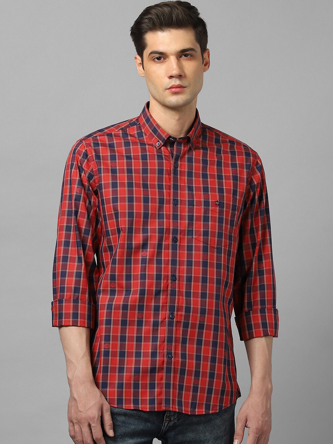 

Louis Philippe Sport Tartan Checked Button Down Collar Pure Cotton Casual Shirt, Red