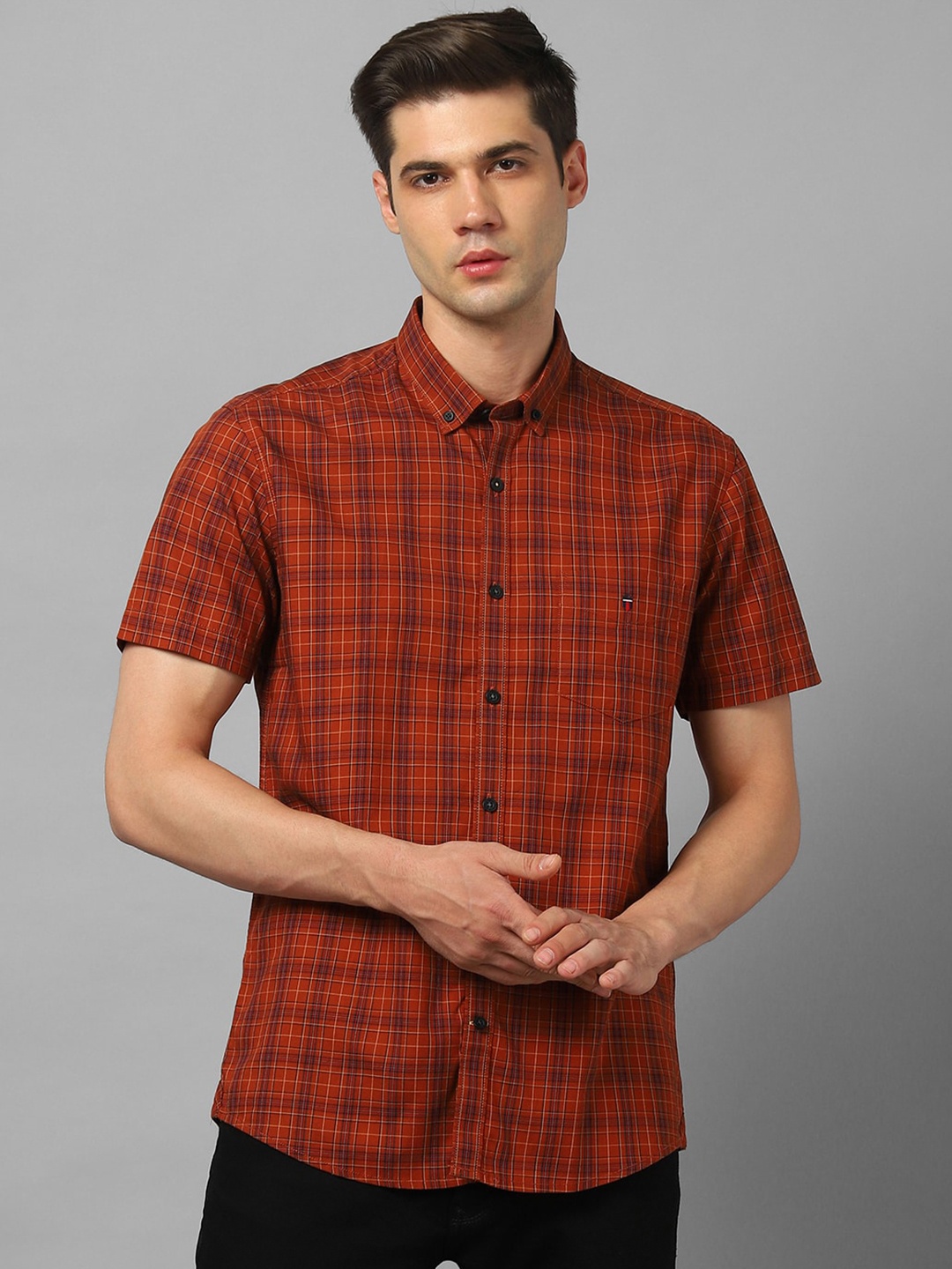 

Louis Philippe Sport Checked Button-Down Collar Pure Cotton Casual Shirt, Red