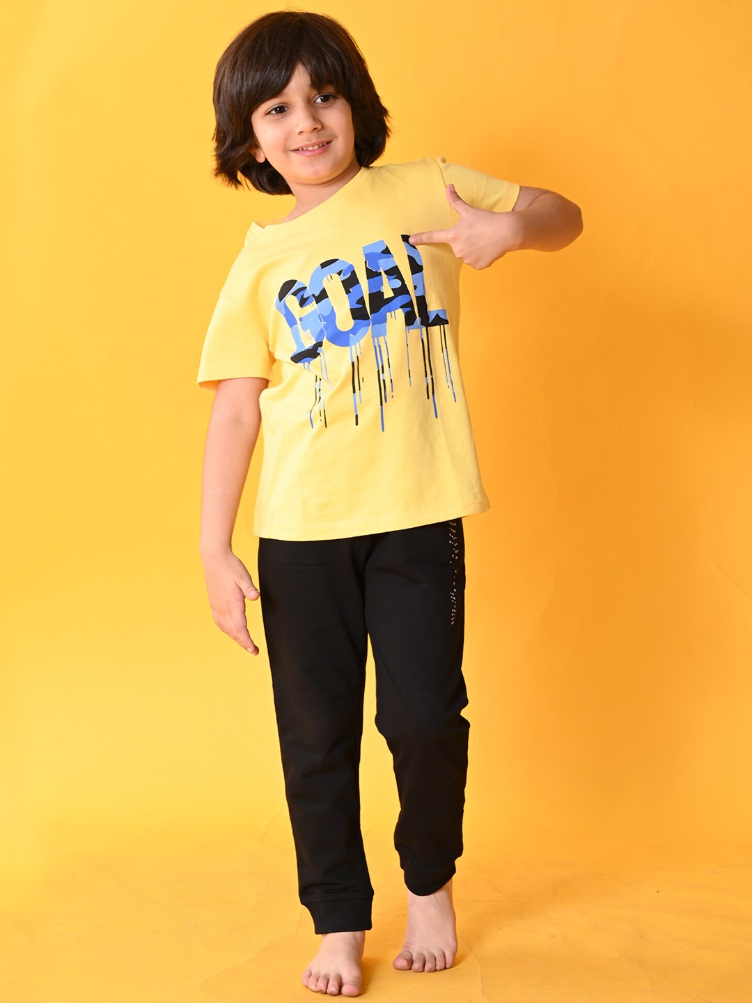 

Anthrilo Boys Printed T-shirt with Trousers, Yellow