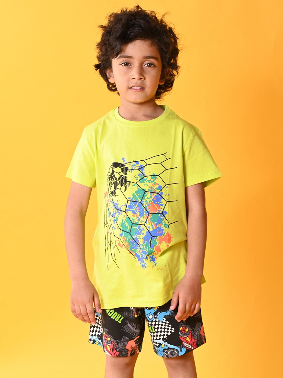 

Anthrilo Boys Printed T-shirt with Shorts, Yellow