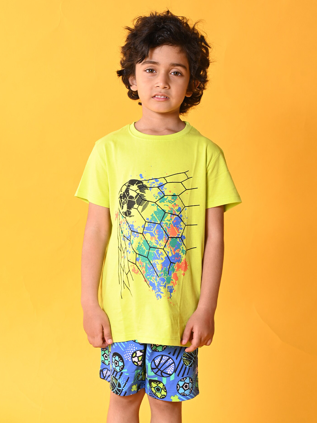 

Anthrilo Boys Printed T-shirt with Shorts, Lime green