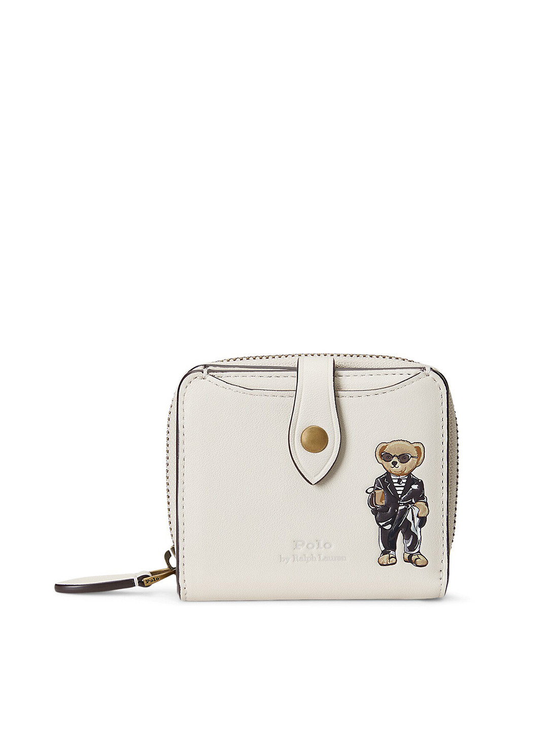 

Polo Ralph Lauren Logo Embroidered Leather Compact Wallet, Cream