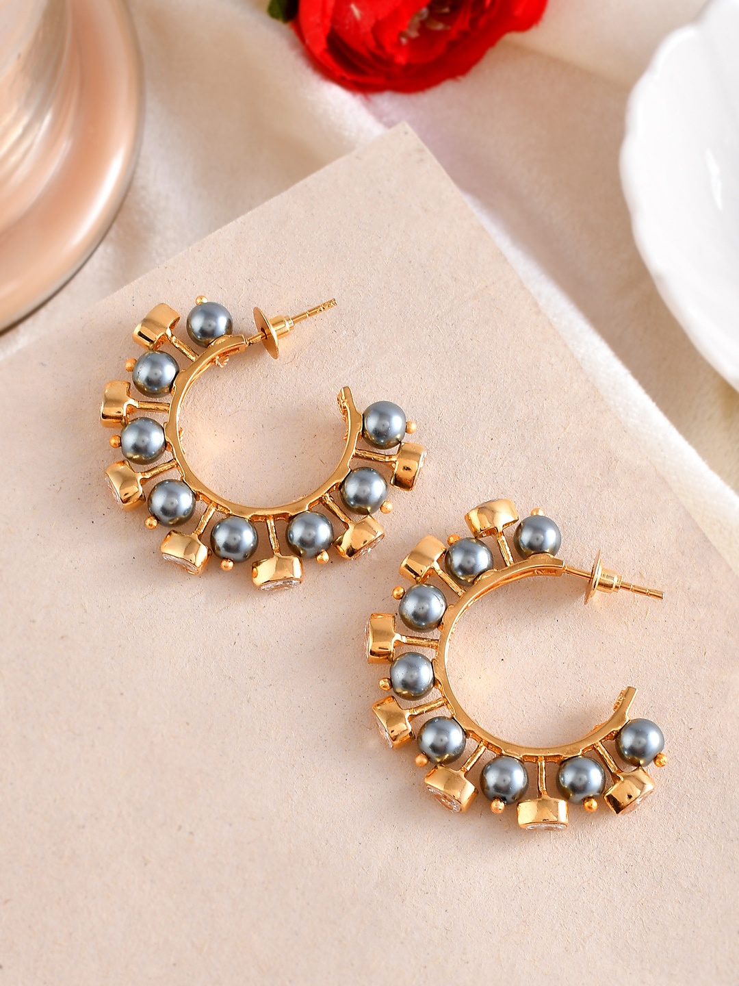 

Voylla Gold-Plated Contemporary Half Hoop Earrings