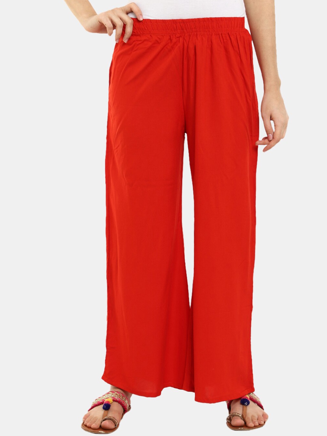 

V-Mart Women Mid Rise Pleated Palazzo, Orange