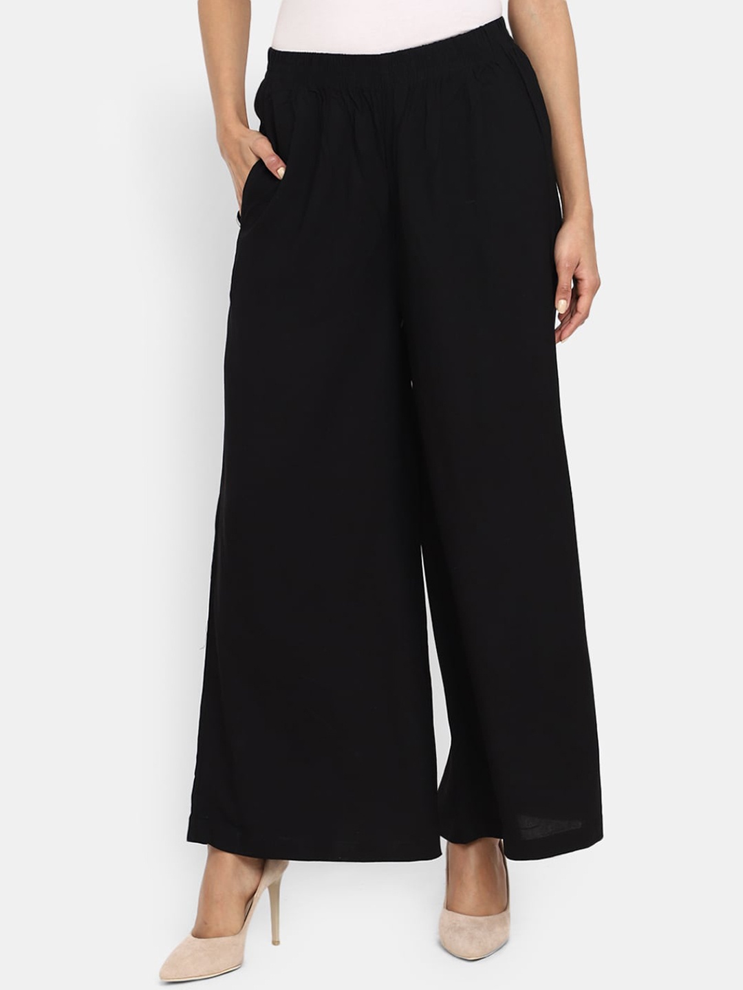 

V-Mart Women Mid Rise Cotton Palazzo, Black