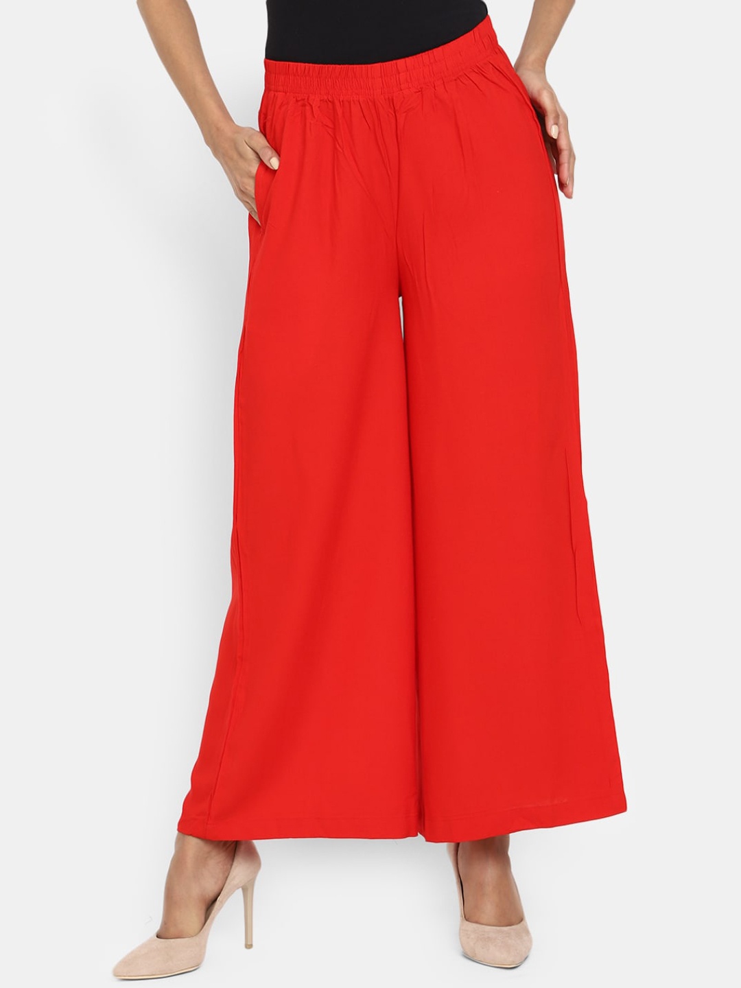 

V-Mart Women Mid-Rise Flared Palazzo, Red