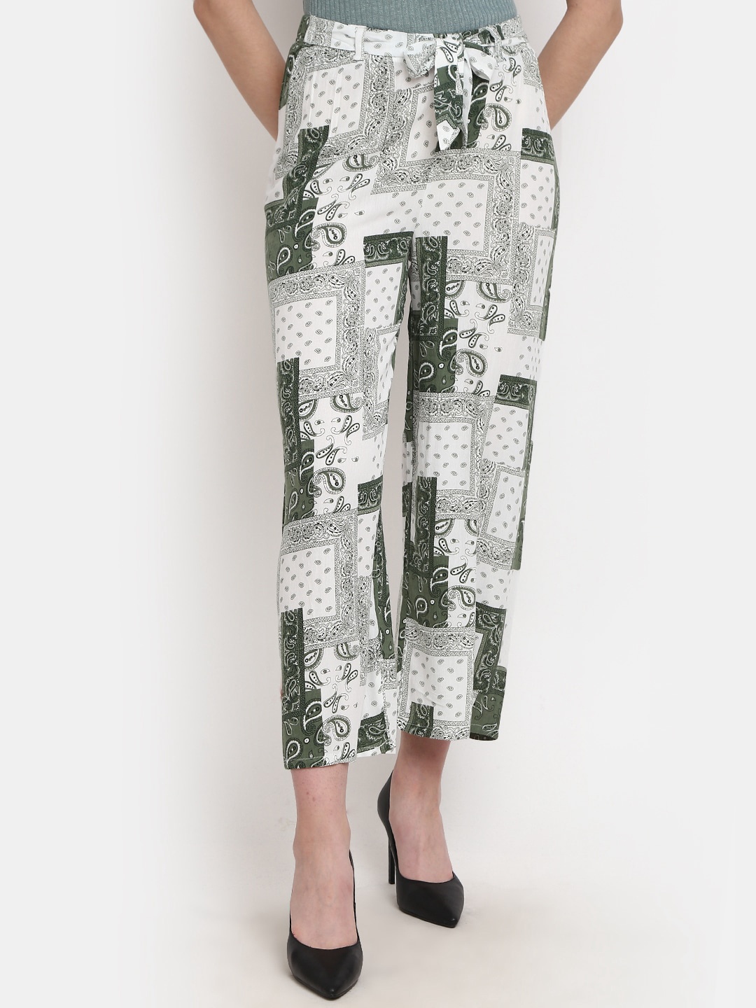 

V-Mart Women Ethnic Motifs Printed Straight Fit Regular Trousers, Green