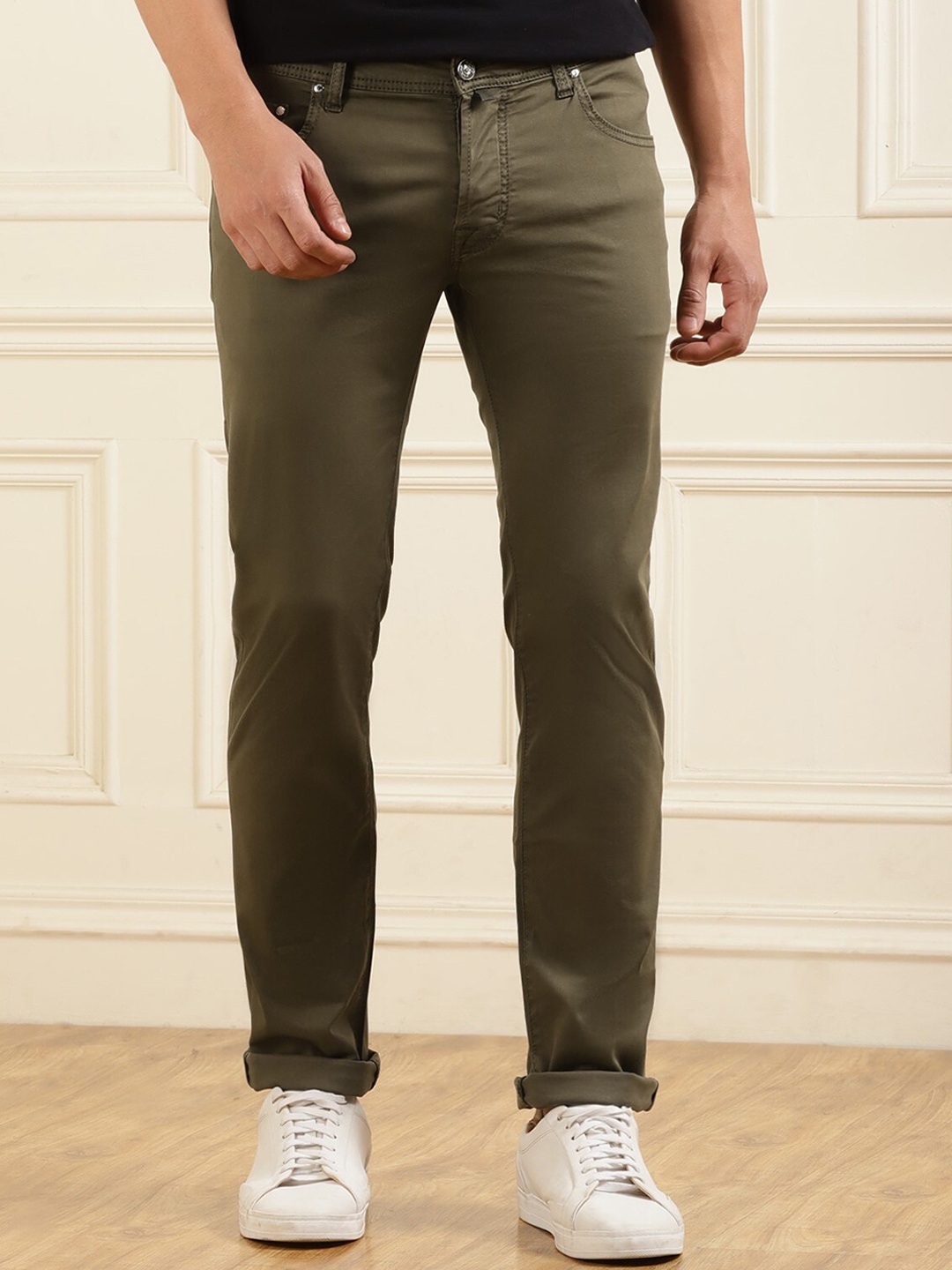 

Jacob Cohen Men Clean Look Mid Rise Cotton Jeans, Olive