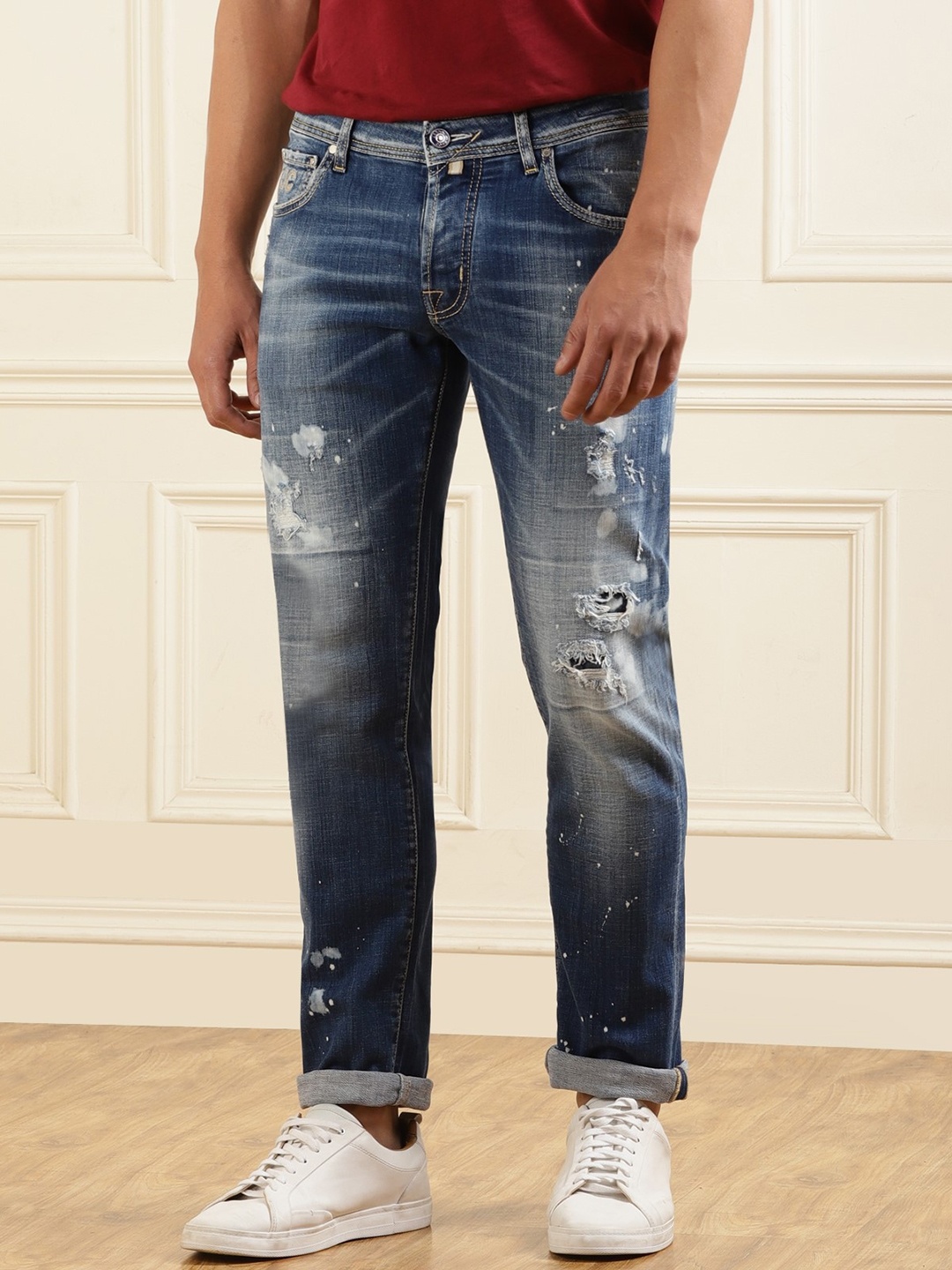 

Jacob Cohen Men Mildly Distressed Heavy Fade Cotton Jeans, Blue