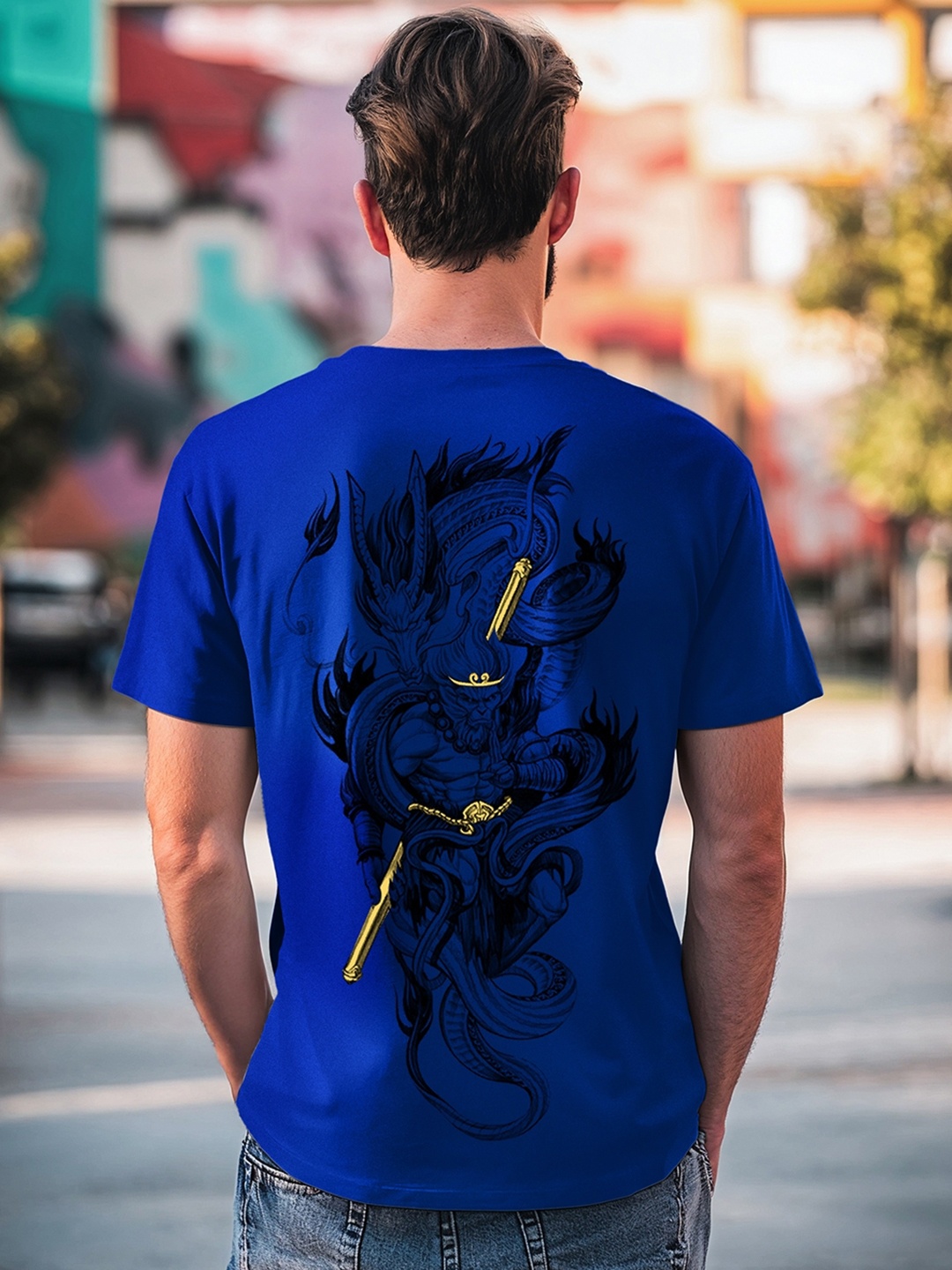 

Bewakoof Blue Graphic Print Round Neck Cotton T-shirt