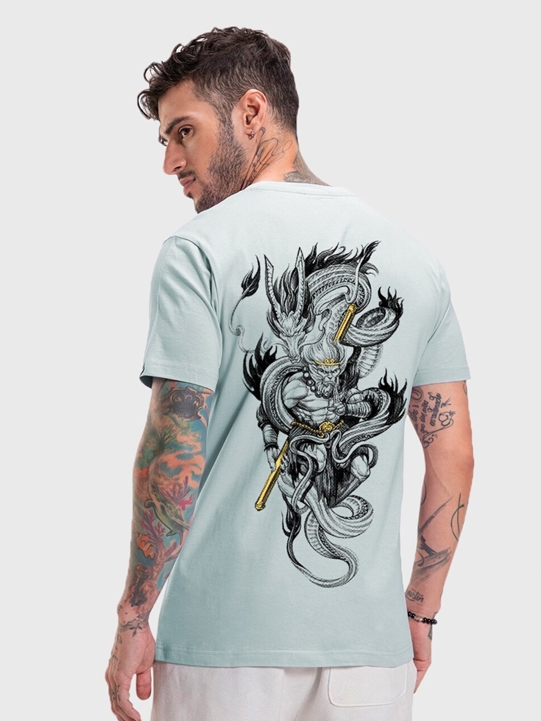

Bewakoof Round Neck Graphic Printed Cotton T-Shirt, Blue