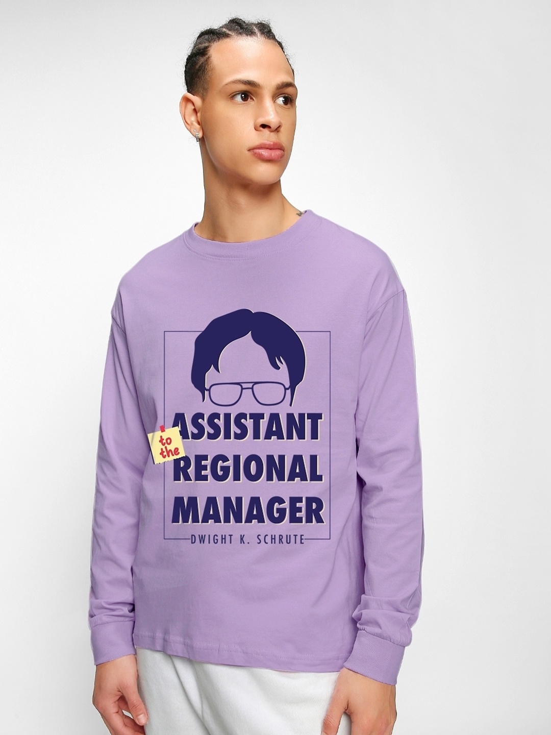 

Bewakoof Assistant To The Regional Manager Graphic Printed Oversized T-shirt, Purple
