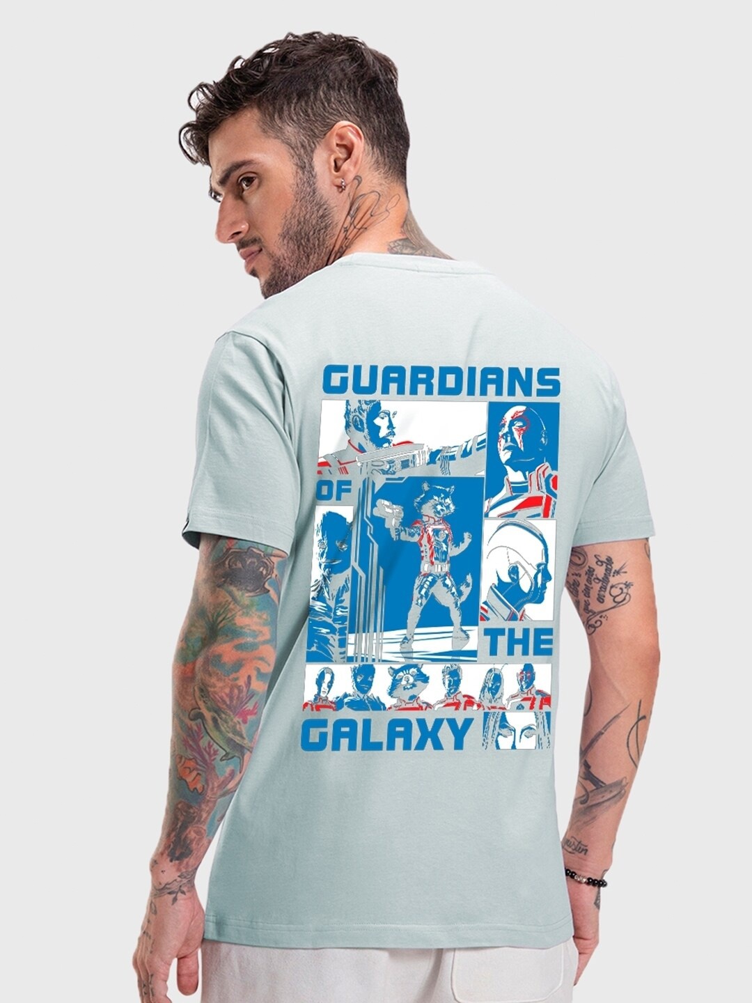 

Bewakoof x Official Marvel Merchandise Guardians Of The Galaxy Poster Art Oversize T-shirt, Blue