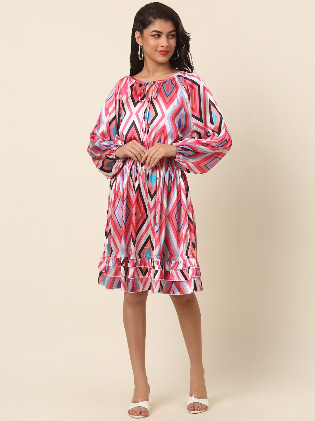 

plusS Pink Print Puff Sleeve Fit & Flare Dress