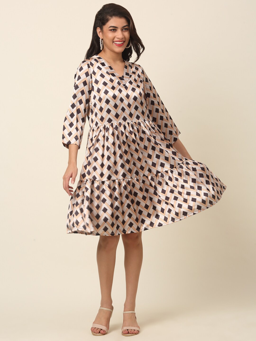 

plusS Beige Print A-Line Dress