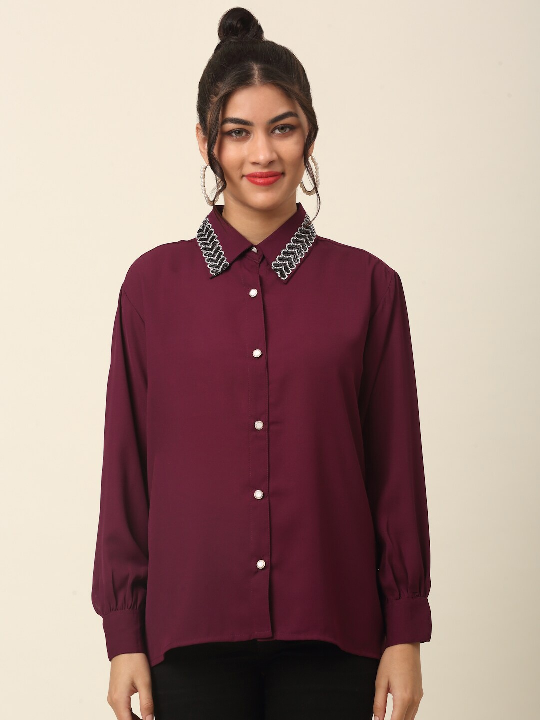 

plusS Maroon Spread Collar Casual Shirt