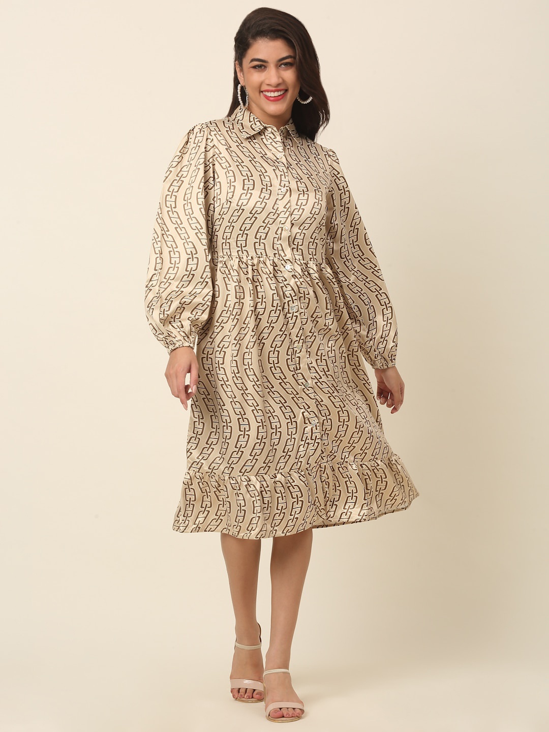 

plusS Beige Animal Print Shirt Dress