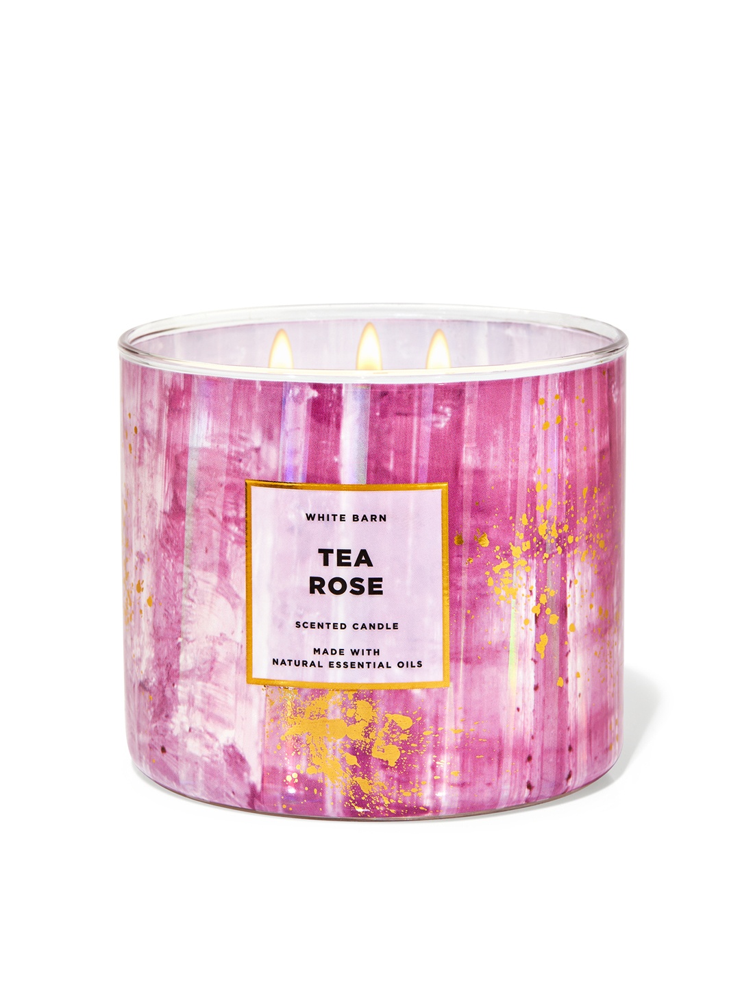 

Bath & Body Works Tea Rose Scented 3-Wick Candle with Essential Oils - 411g, Pink