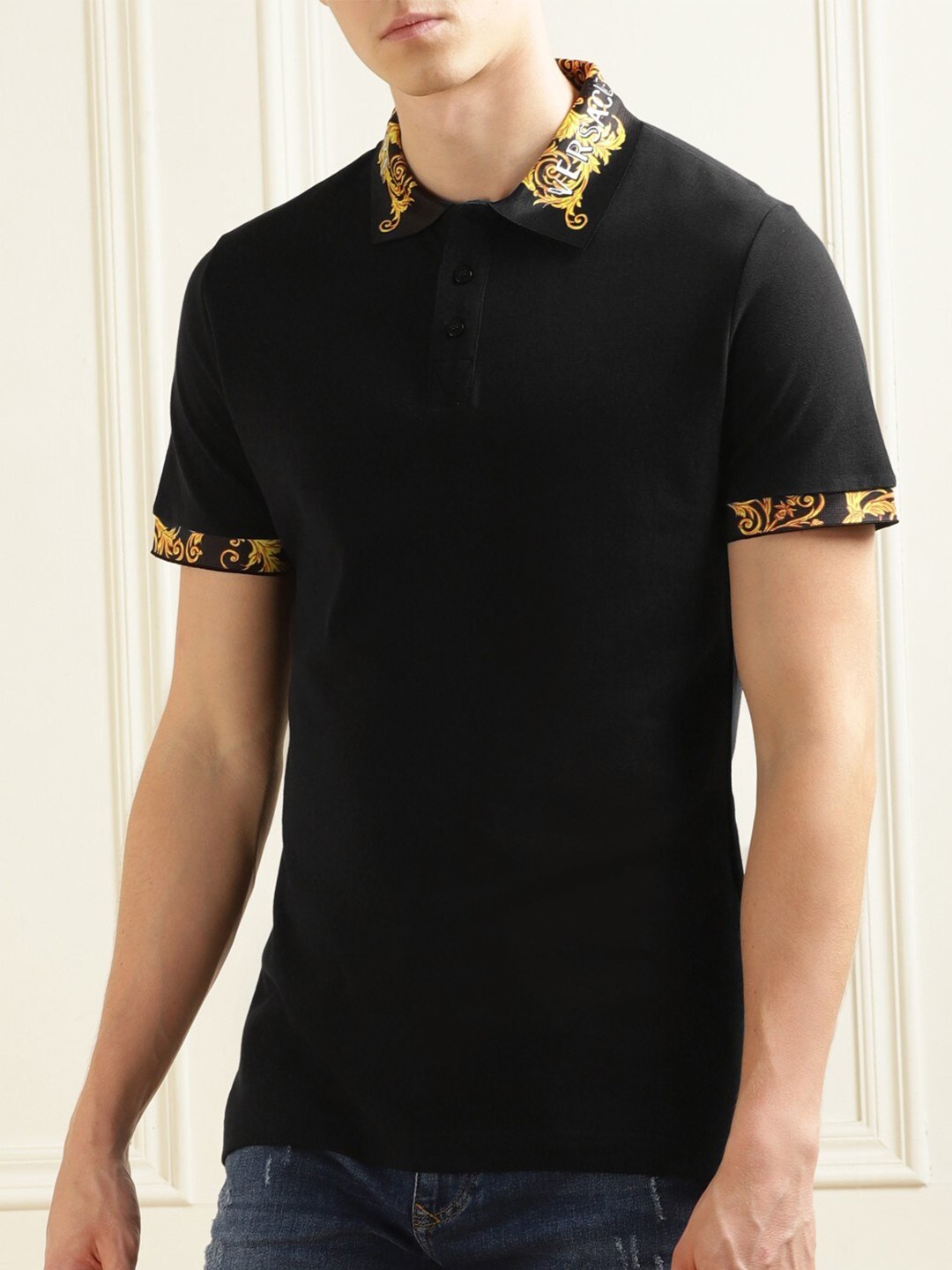 

Versace Jeans Couture Polo Collar Cotton T-shirt, Black