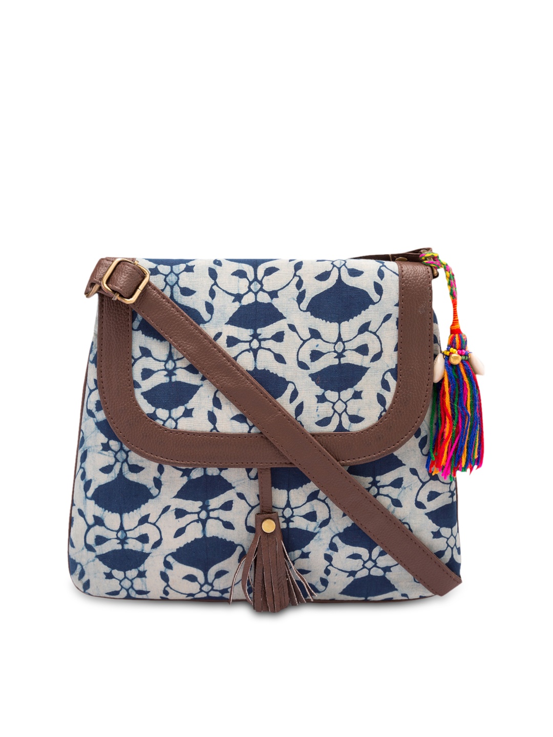 

Vivinkaa Blue & White Printed Sling Bag