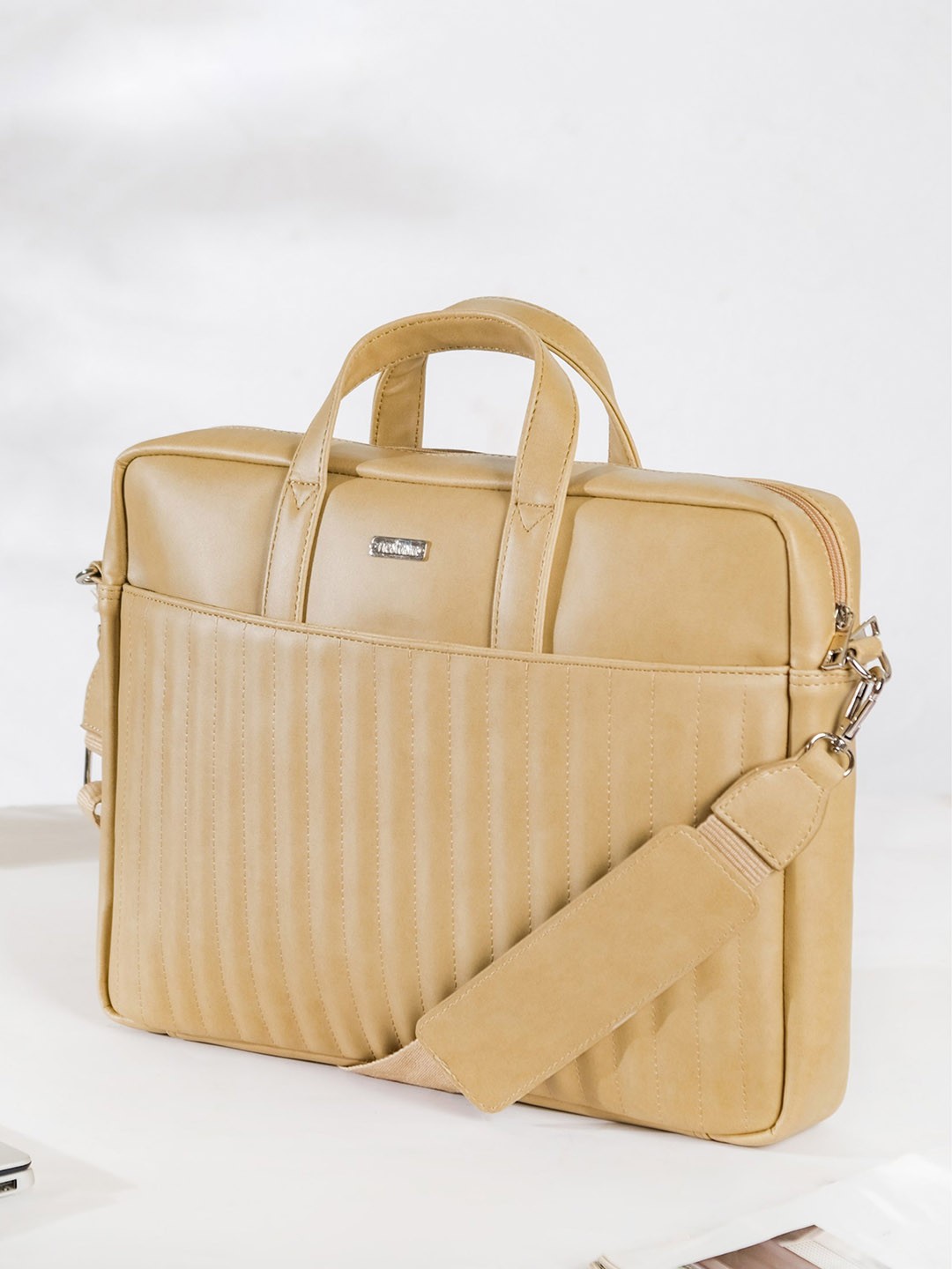 

Nestasia Padded Textured Laptop Bag, Beige