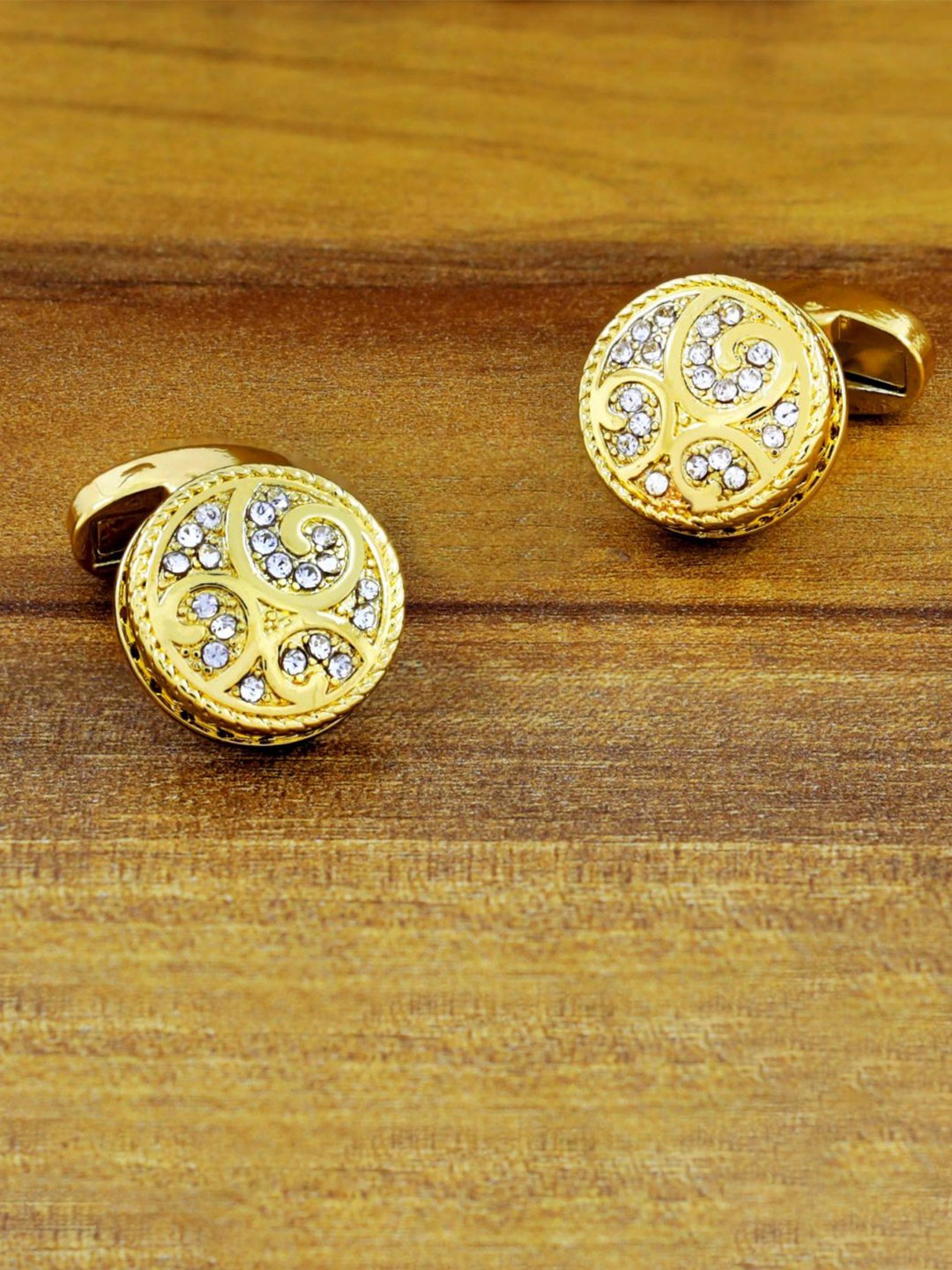 

ZIVOM Gold-Toned & White Round Embellished Cufflink