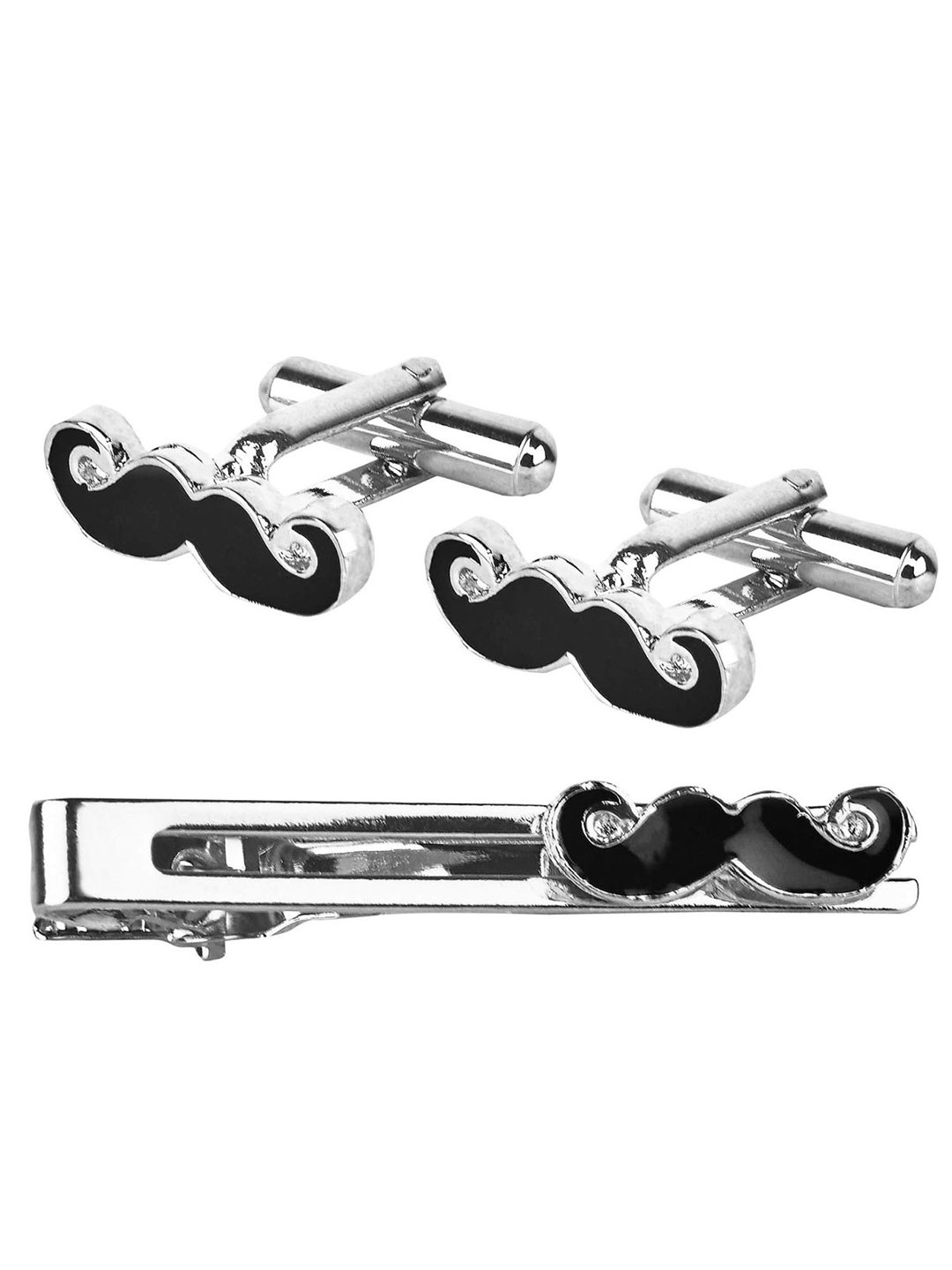 

ZIVOM Silver-Toned & Black Quirky Formal Shirt Cufflink