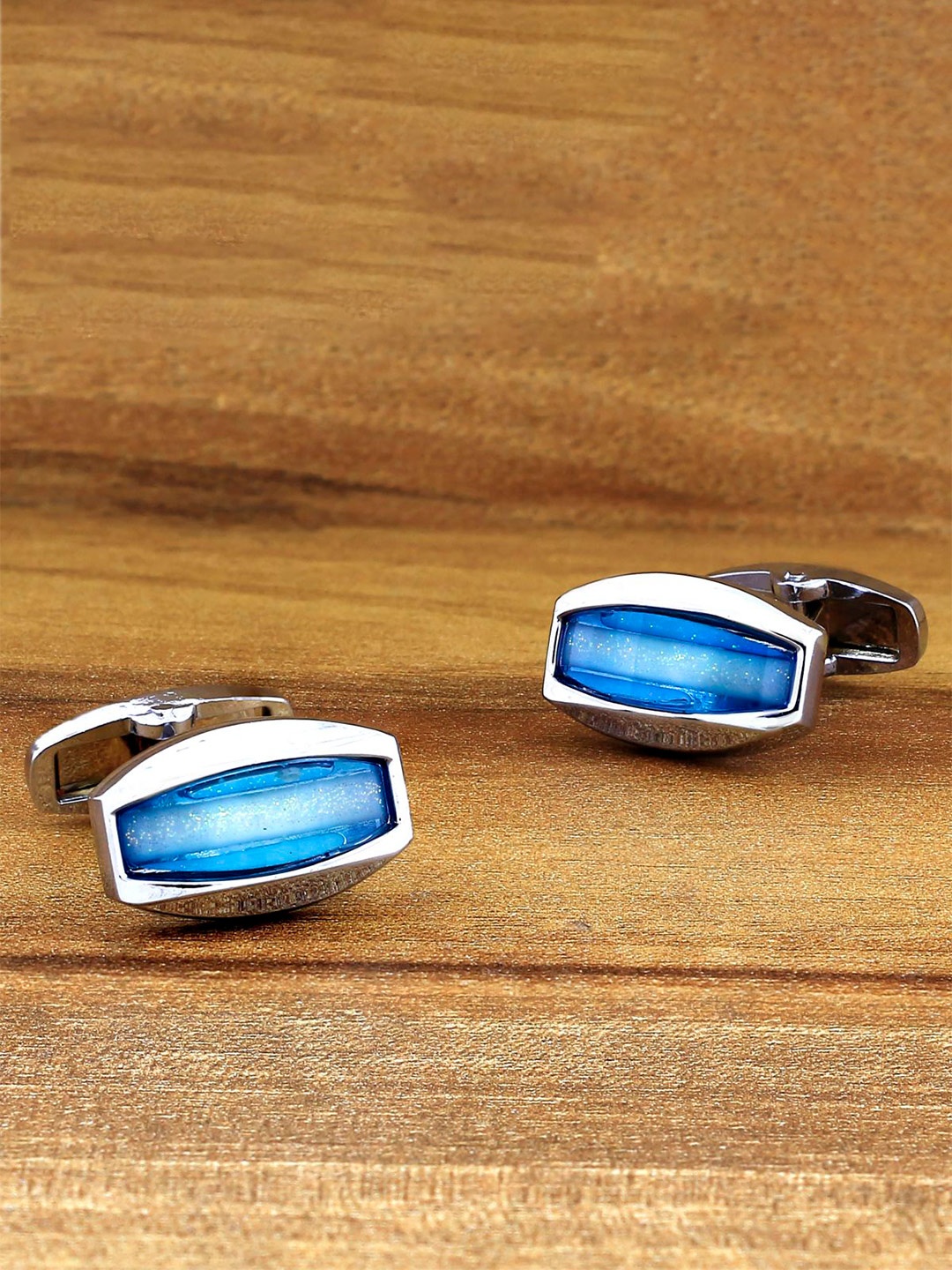 

ZIVOM Silver-Toned & Blue Geometric Formal Shirt Cufflink