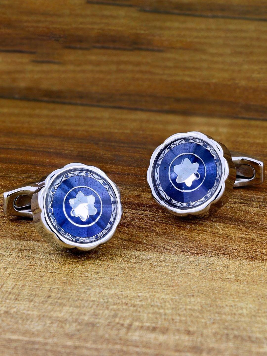 

ZIVOM Silver-Plated Round Textured Formal Shirt Cufflink, Blue