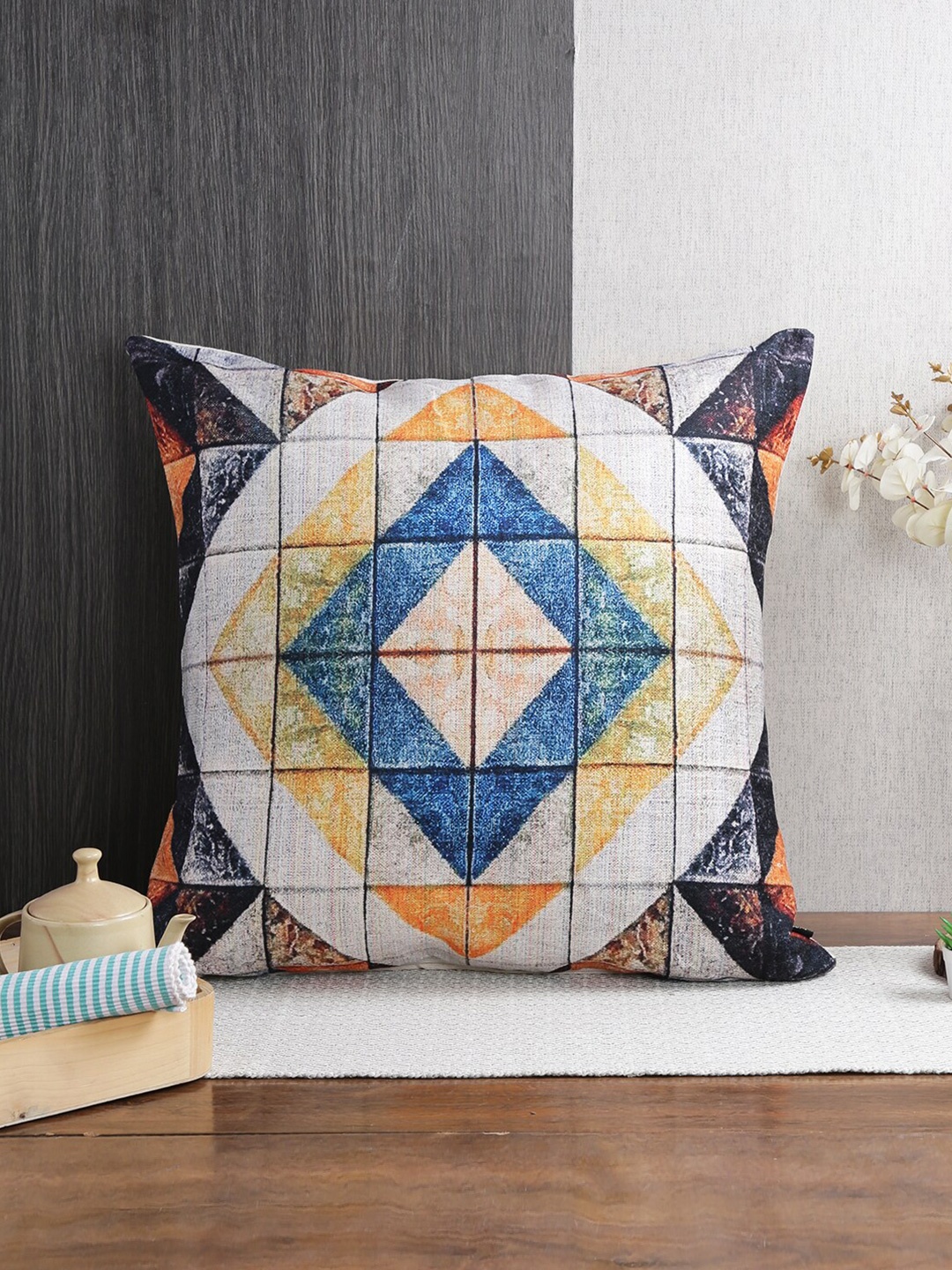 

Soumya Blue & Yellow 2 Pieces Geometric Square Cushion Covers
