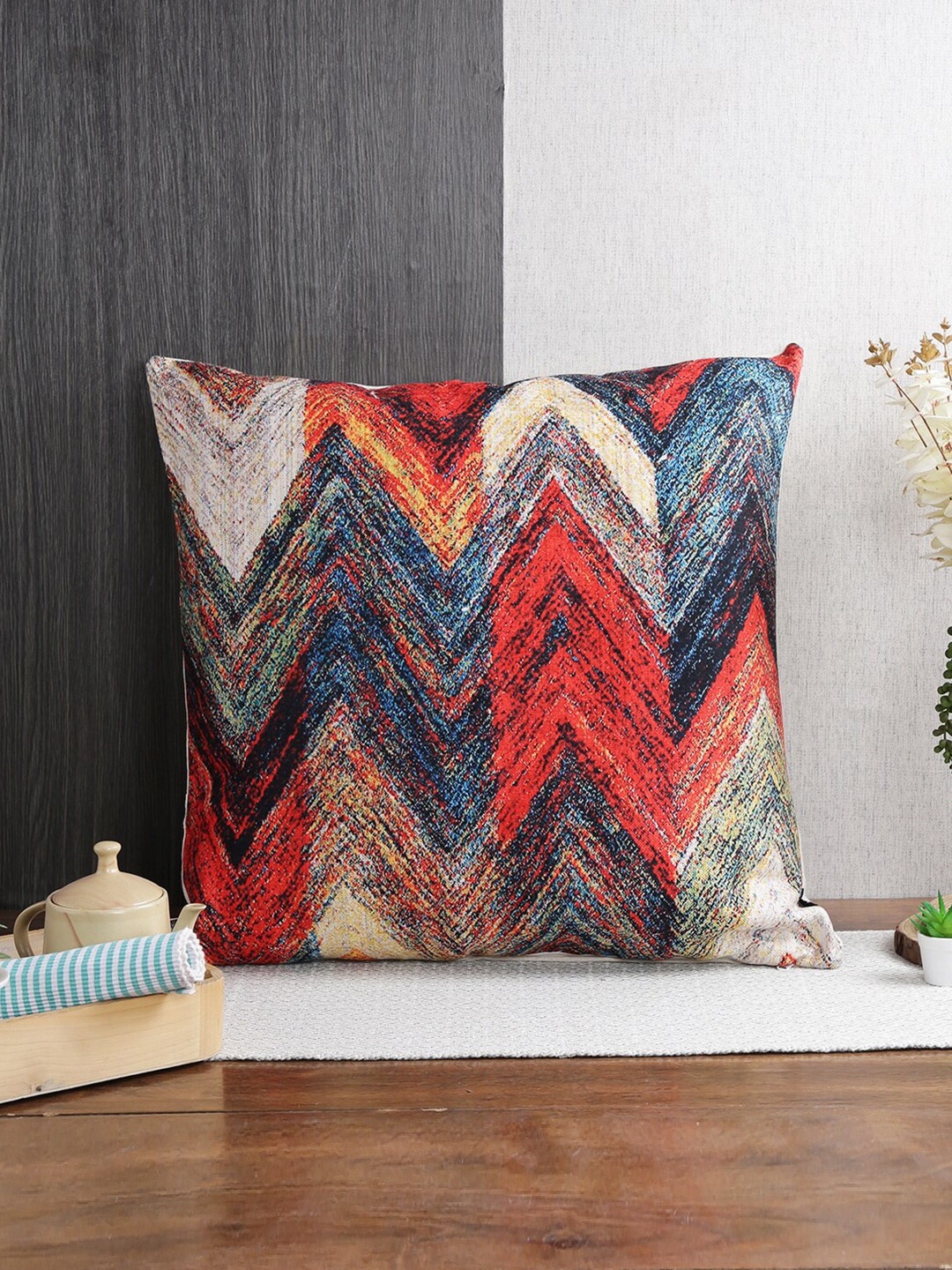 

Soumya 2 Pieces Blue & Red Geometric Square Cushion Covers