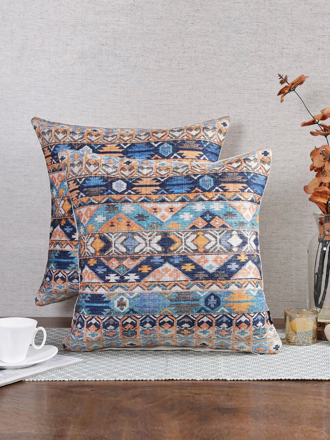

Soumya 2 Pieces Turquoise Blue & White Ethnic Motifs Square Cushion Covers